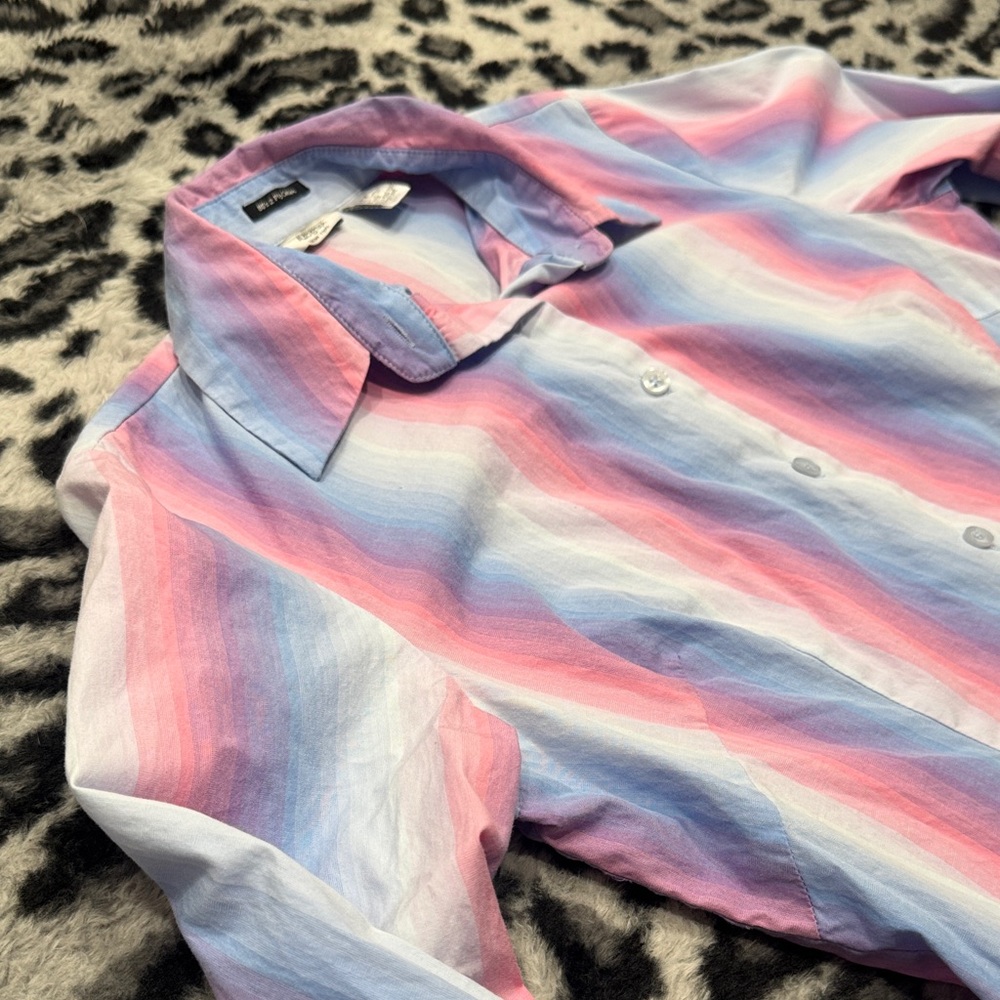 Autograph Pastel Pink Blue Stripe Button-Down Shirt - Picture 3 of 6